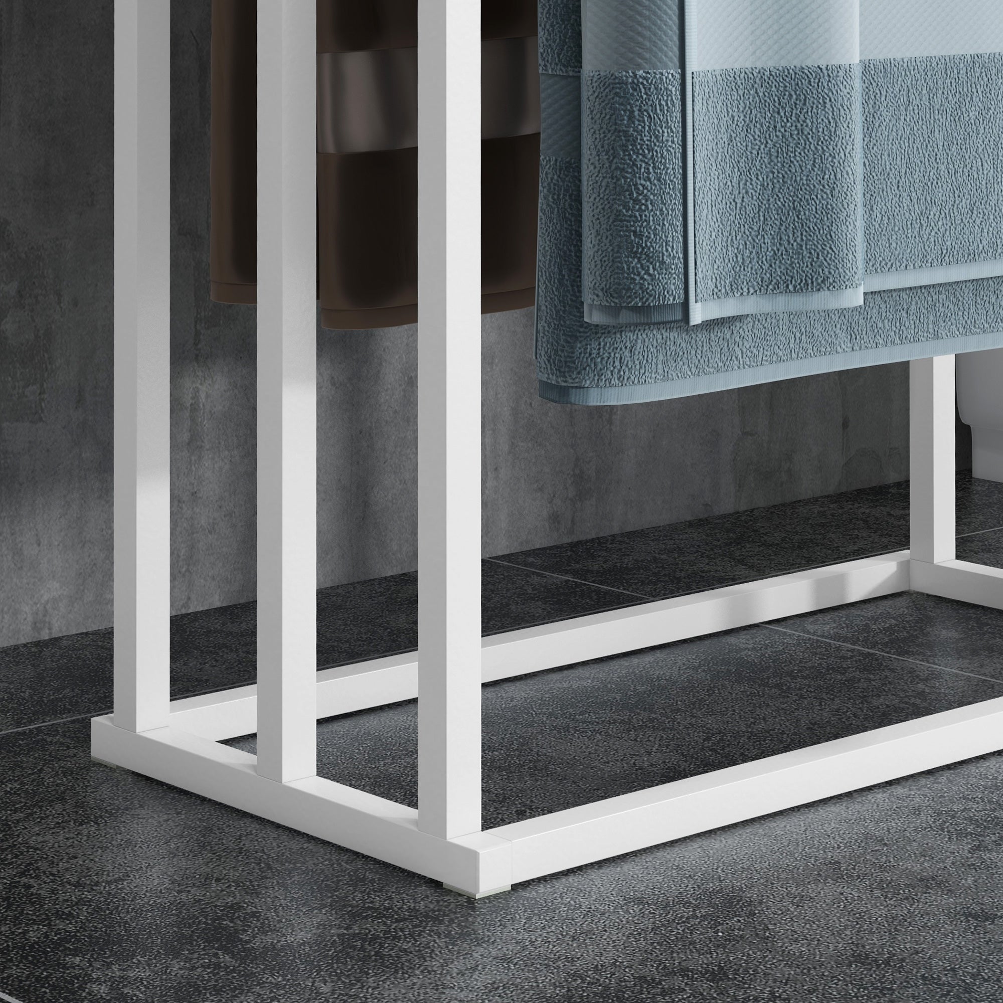 Freestanding bamboo and steel towel rack with 3 towel bars, 45 x 22.5 x 86 cm, white and natural