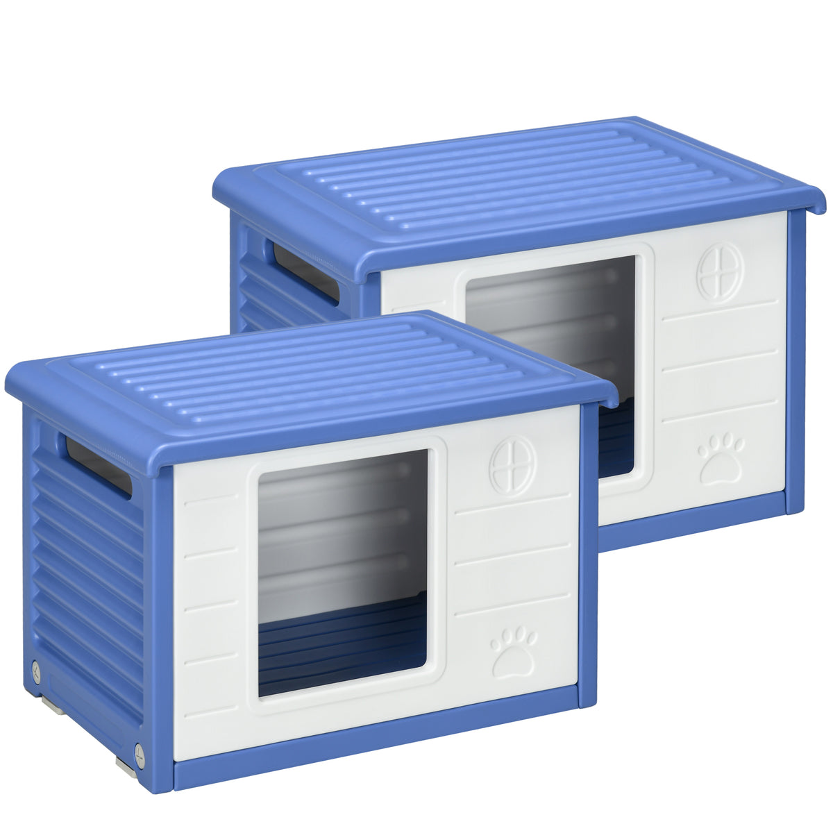 Lot de 2 niches pour chien extérieure en plastique maison pour chiens avec bouches d'aération bleu et blanc
