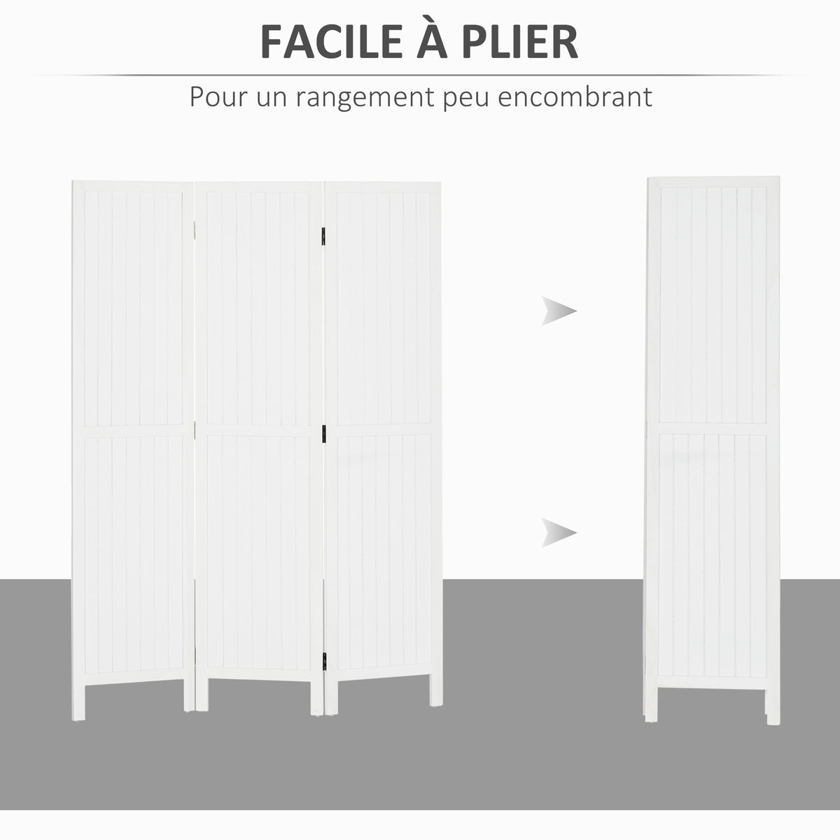 Paravent en bois séparateur de pièce closion intérieur pliable 3 panneaux en bois 120 x 170 cm blanc