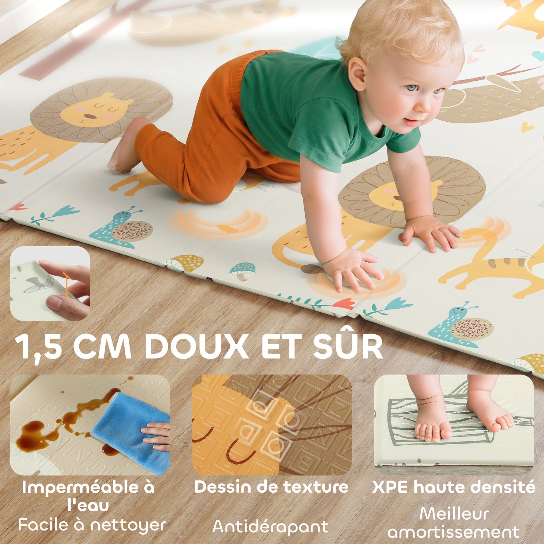 Tapis de jeu pour enfant bebe, tapis d'éveil bébé pliable épais réversible en mousse, 196 x 176 x 1,5 cm, multicolore