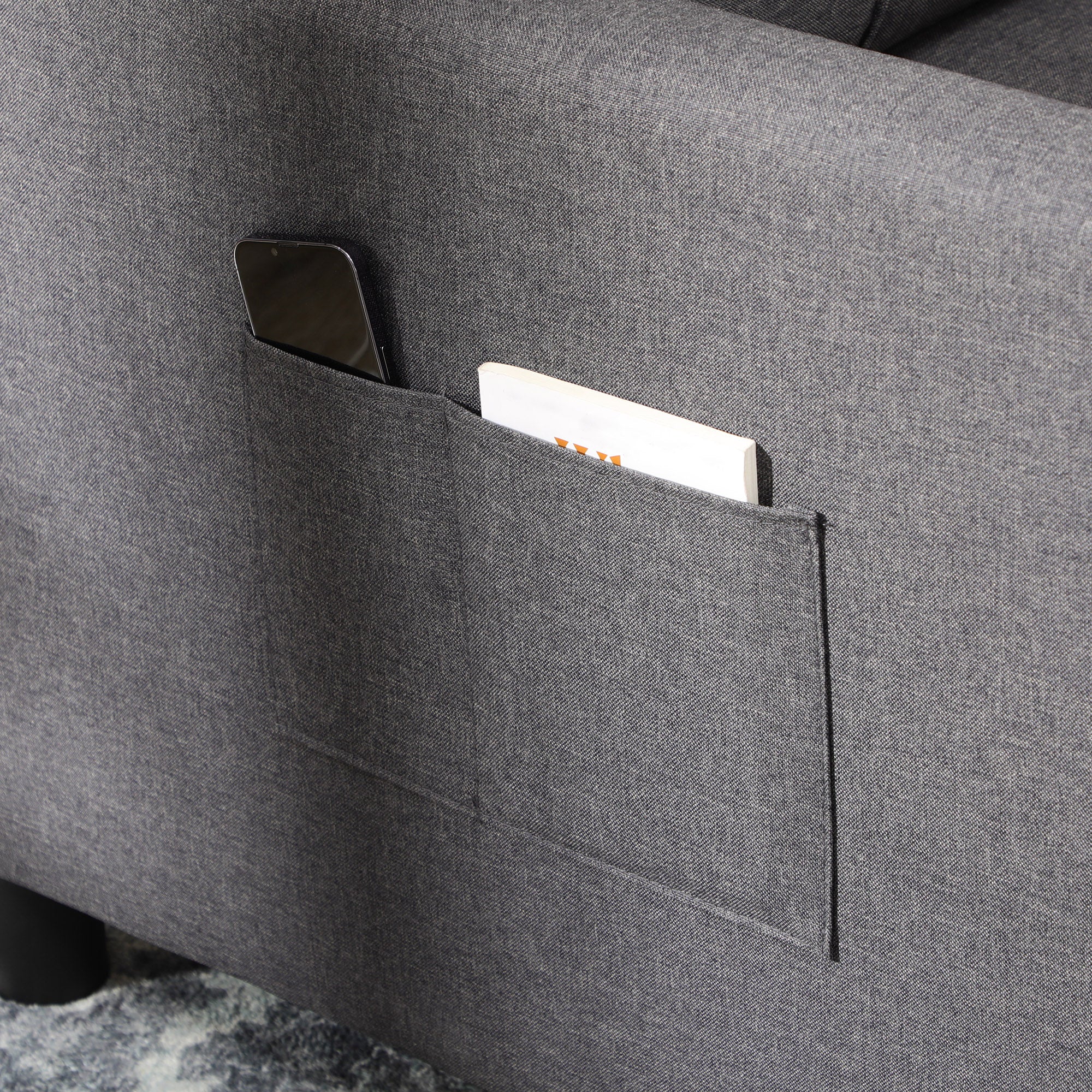 1-persoons slaapfauteuil 3-in-1, rugleuning in 3 standen verstelbaar, inclusief kussen, 2 zijvakken, 69x82x85cm, grijs