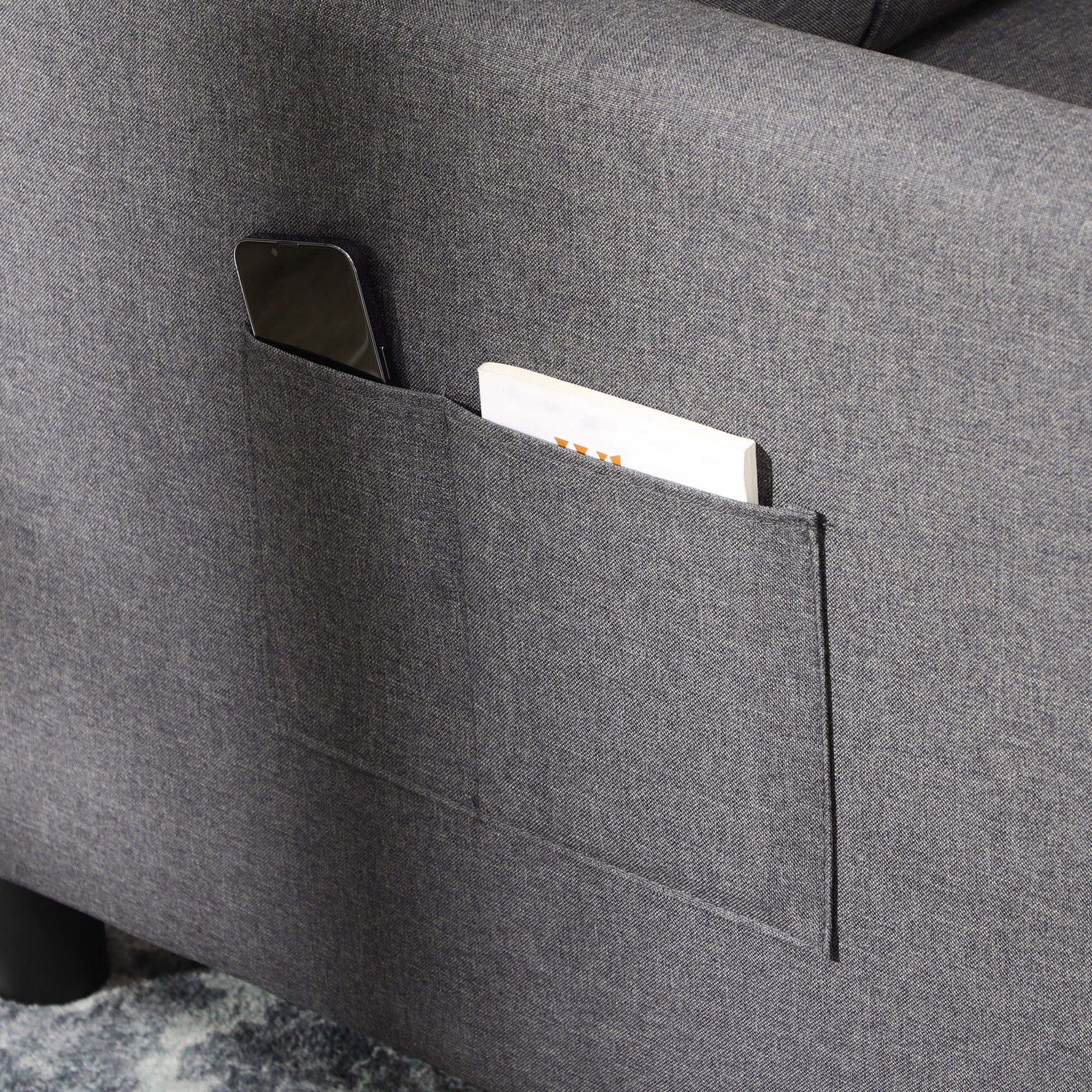 Fauteuil convertible 1 place 3 en 1 dossier réglable en 3 positions oreiller inclus 2 poches latérales 69x82x85cm gris