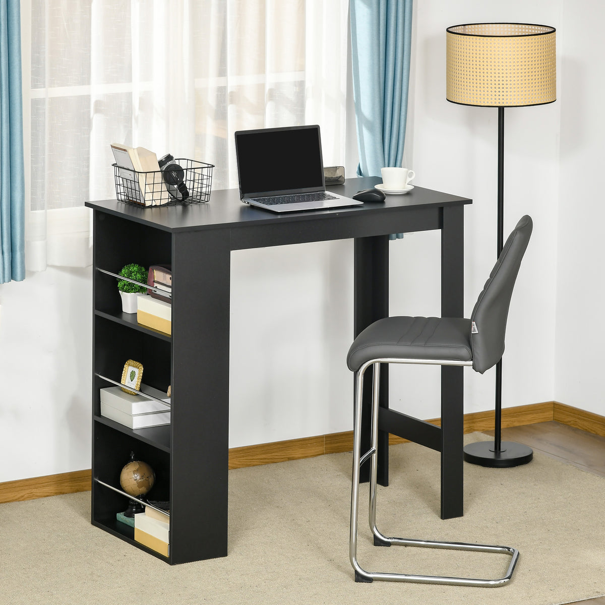 Bar mahai sukaldeko mahai altua zutik jateko mostradorea - neurriak: 112L x 57l x 106H cm - 3 apal - beltza