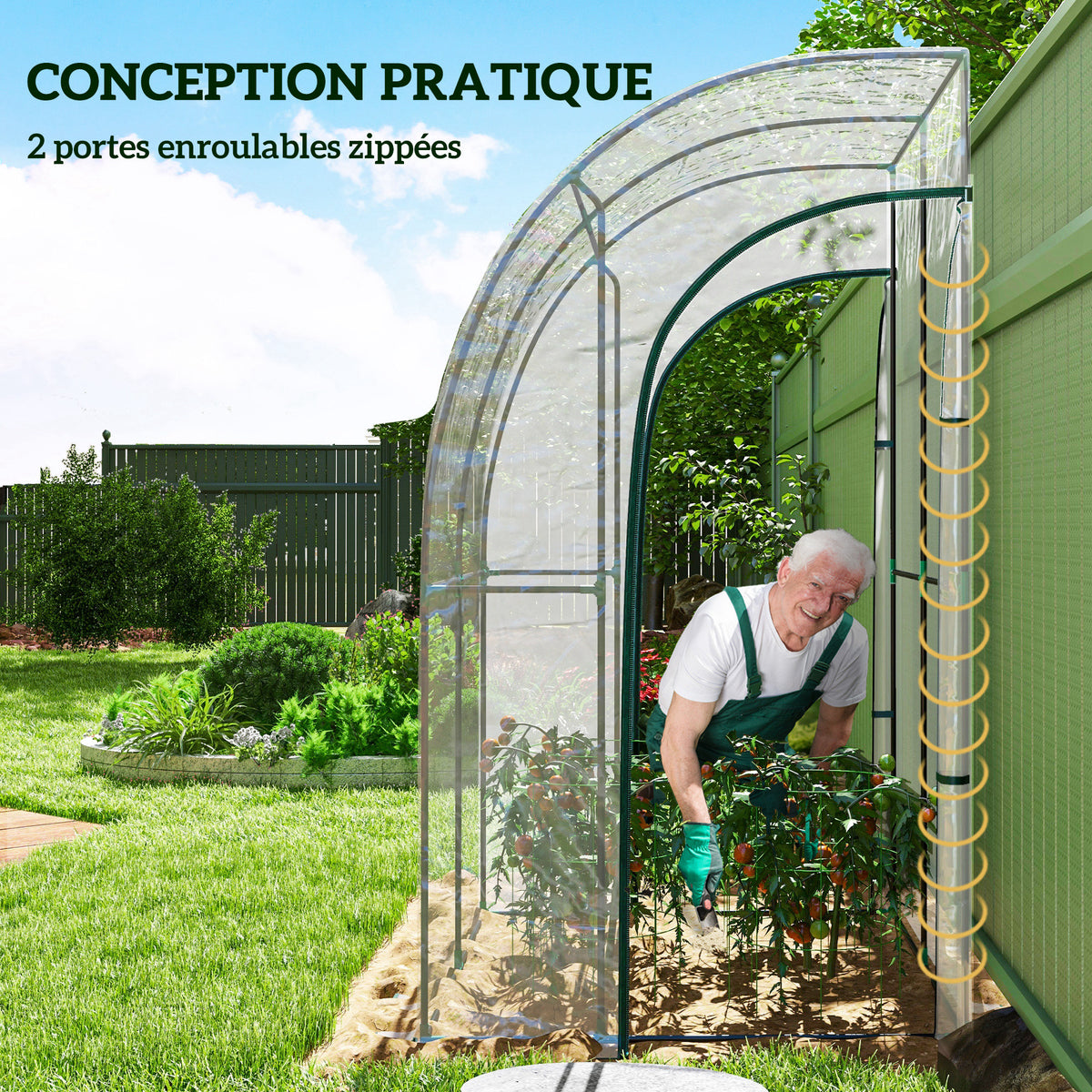 Serre de Jardin adossée serre adossée 2 portes zippées enroulables acier PVC transparent