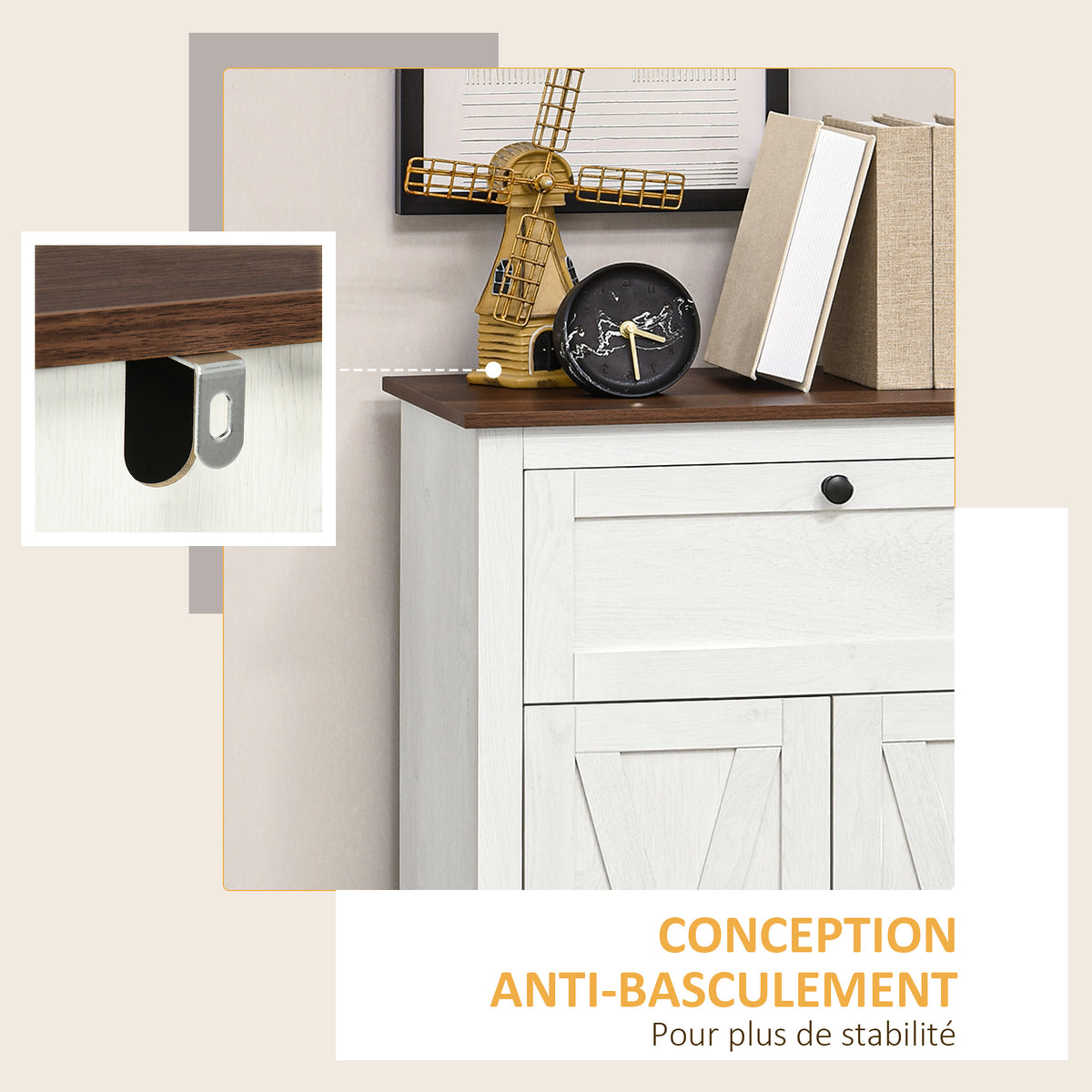 Meuble de rangement buffet multi-rangements 2 portes avec étagère réglable 1 tiroir, dim. 60L x 30P x 87,5H cm