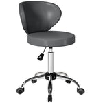 Taburete con ruedas, taburete de masaje de PU con altura ajustable de 73-88 cm y respaldo, giratorio 360°, gris