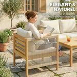 Salon de Jardin Ensemble de Mobilier 4 Pièces en Bois d'Acacia Coussins Déhoussables et Corde Tressée Naturel