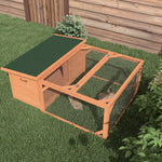 Clapier d'extérieur, cage lapin avec enclos, toit en asphalte, cadre en bois, 125,5 x 100 x 49 cm, orange