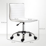 Chaise bureau sans accoudoirs, fauteuil de bureau, hauteur réglable, assise et dossier rembourrés, 48x52x78-90cm, blanc