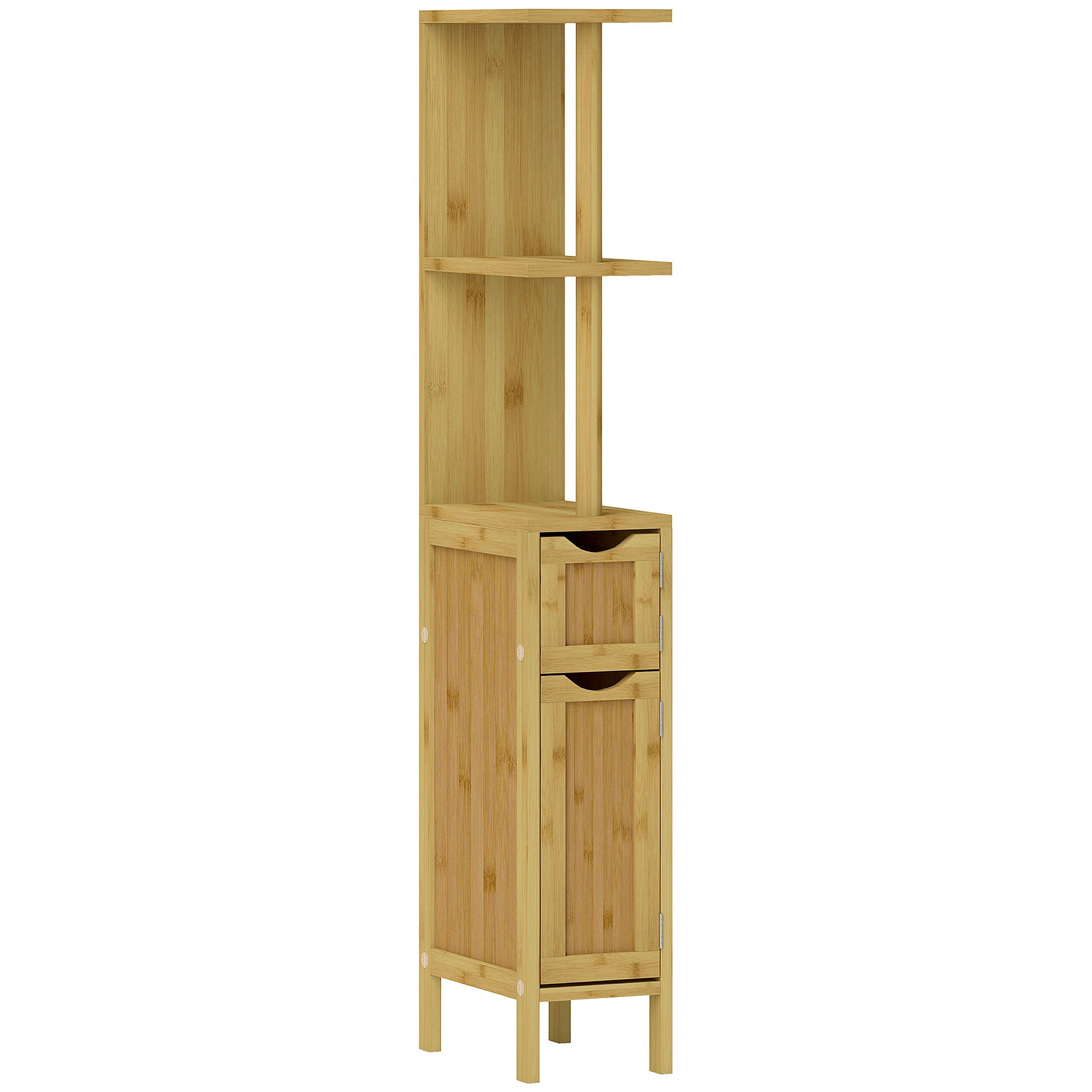 Colonne de salle de bain meuble de salle de bain avec 2 étagères 2 placards en bambou 18l x 30P x 120H cm bois naturel