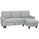 Canapé d'angle convertible réversible, canapé-lit 3 places, méridienne, coffre de rangement, 197lx129x 85cm, gris clair