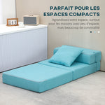 Chauffeuse canapé-lit convertible fauteuil 1 place avec 1 coussin déhoussable, tissu bleu