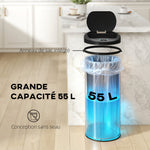 Poubelle de cuisine automatique 55 L en acier inoxydable, couvercle à fermeture en douceur, 32 x 30 x 78,5 cm, argent