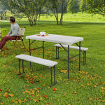 Ensemble table pliante et bancs de pique-nique 113 cm avec poignées de transport, table et banc pliable gris clair blanc