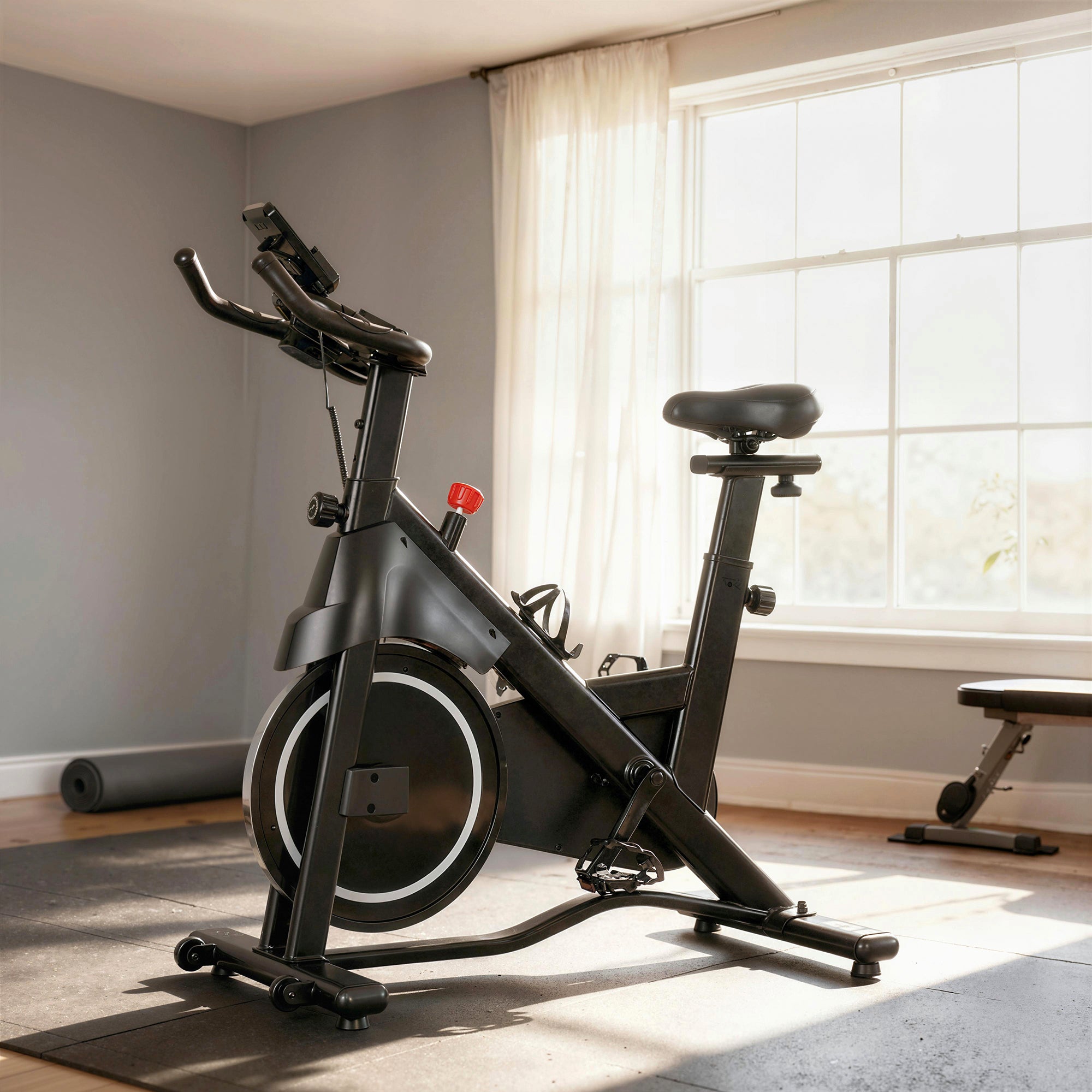Cyclette, Bici da Esercizio, Resistenza Magnetica Regolabile, Schermo LCD, Sedile Confortevole, 108x51x116cm, Bianco
