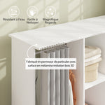 Armoire penderie Meuble de Rangement Mobile 6 roulettes 120L x 40l x 128H cm en bois blanc