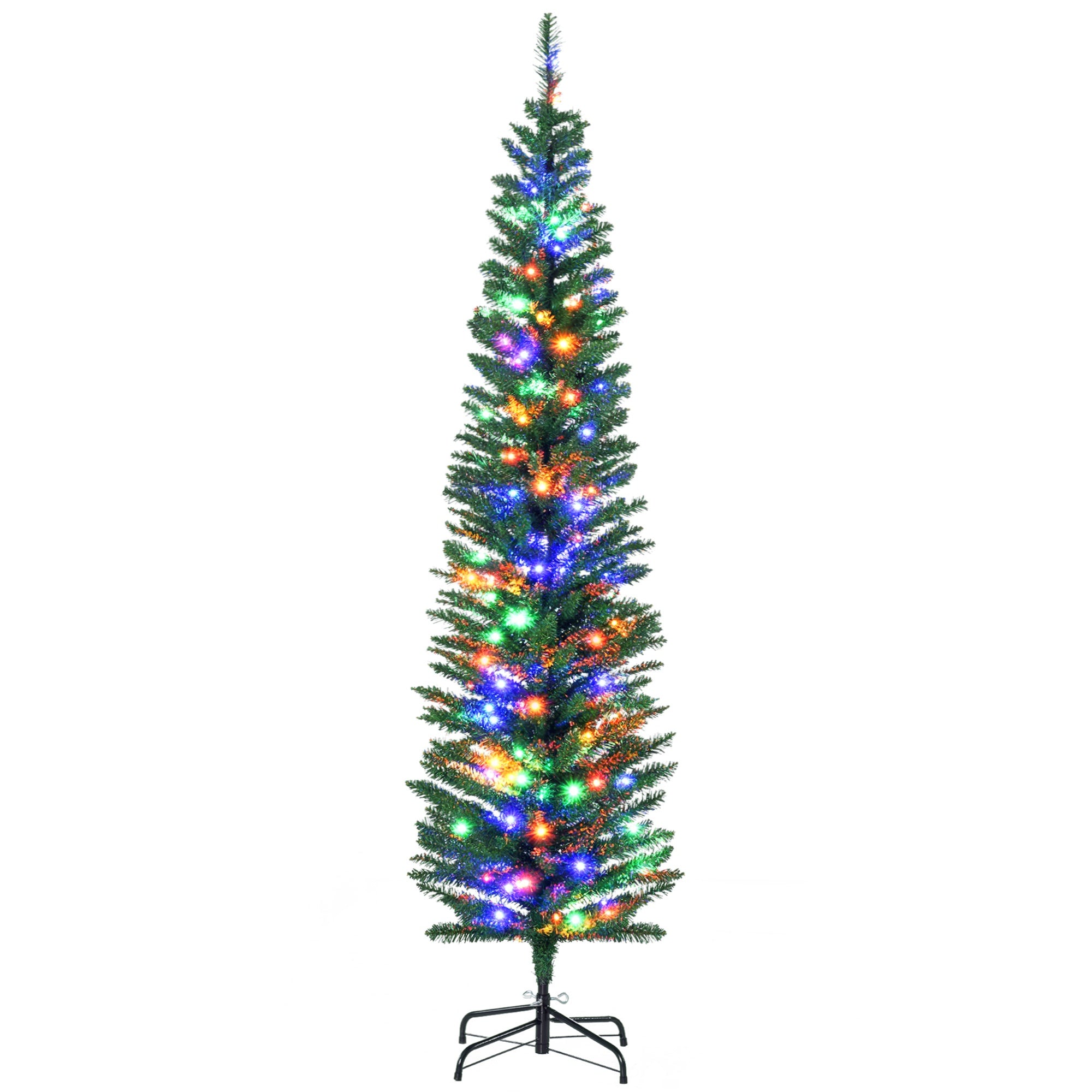 Sapin de Noël artificiel lumineux en forme de crayon 180 cm 150 lumières multicolores 390 branches base en acier vert-0