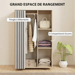 Armoire penderie vêtement dressing mobile 4 roulettes tringle à vêtements et étagères 80x40x128cm, effet bois naturel