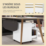 Caisson de bureau à roulettes avec 2 tiroirs coulissants trieur à dossiers 48 x 40 x 59,5 cm blanc