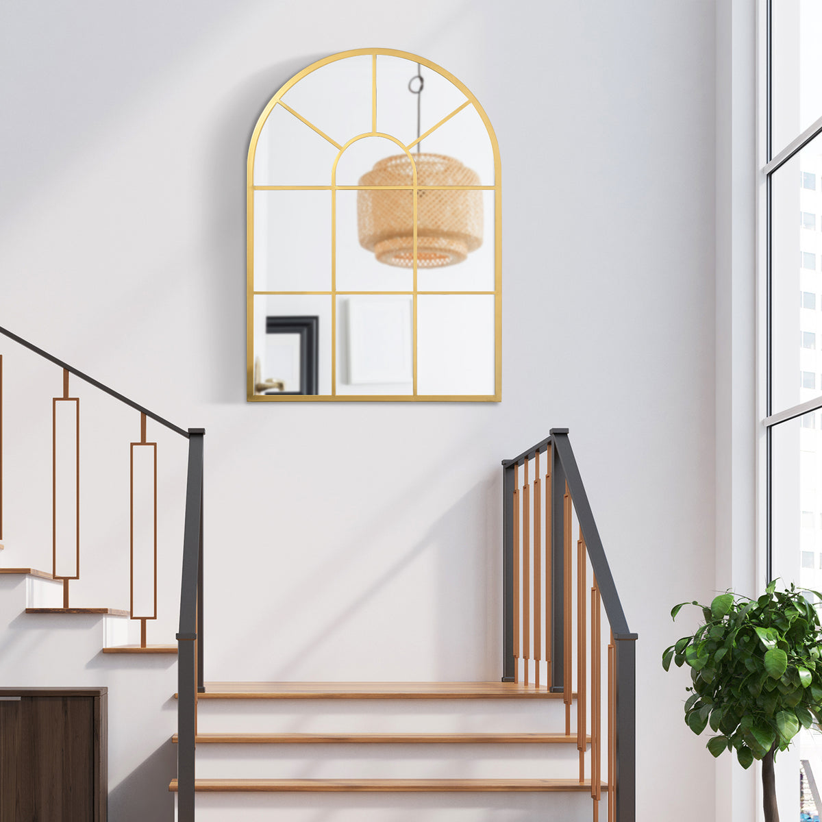 Miroir mural en métal cadre doré en forme de voûtée – 70 x 50 cm – décoration pour entrée ,chambre à coucher, salon