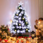 Sapin de Noël Artificiel Lumineux 90H cm Fibre Optique LED + 14 Ampoules + Support Pied 90 Branches étoile Sommet Brillante Vert