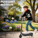 Klappbarer Elektroroller für Kinder ab 7 Jahren, 120W, max. Geschwindigkeit 12 km/h, 74x36x82,5-92,5 cm, Schwarz
