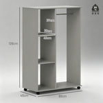 Armoire penderie meuble de rangement mobile 4 roulettes avec tringle à vêtements et étagères ouvertes, gris