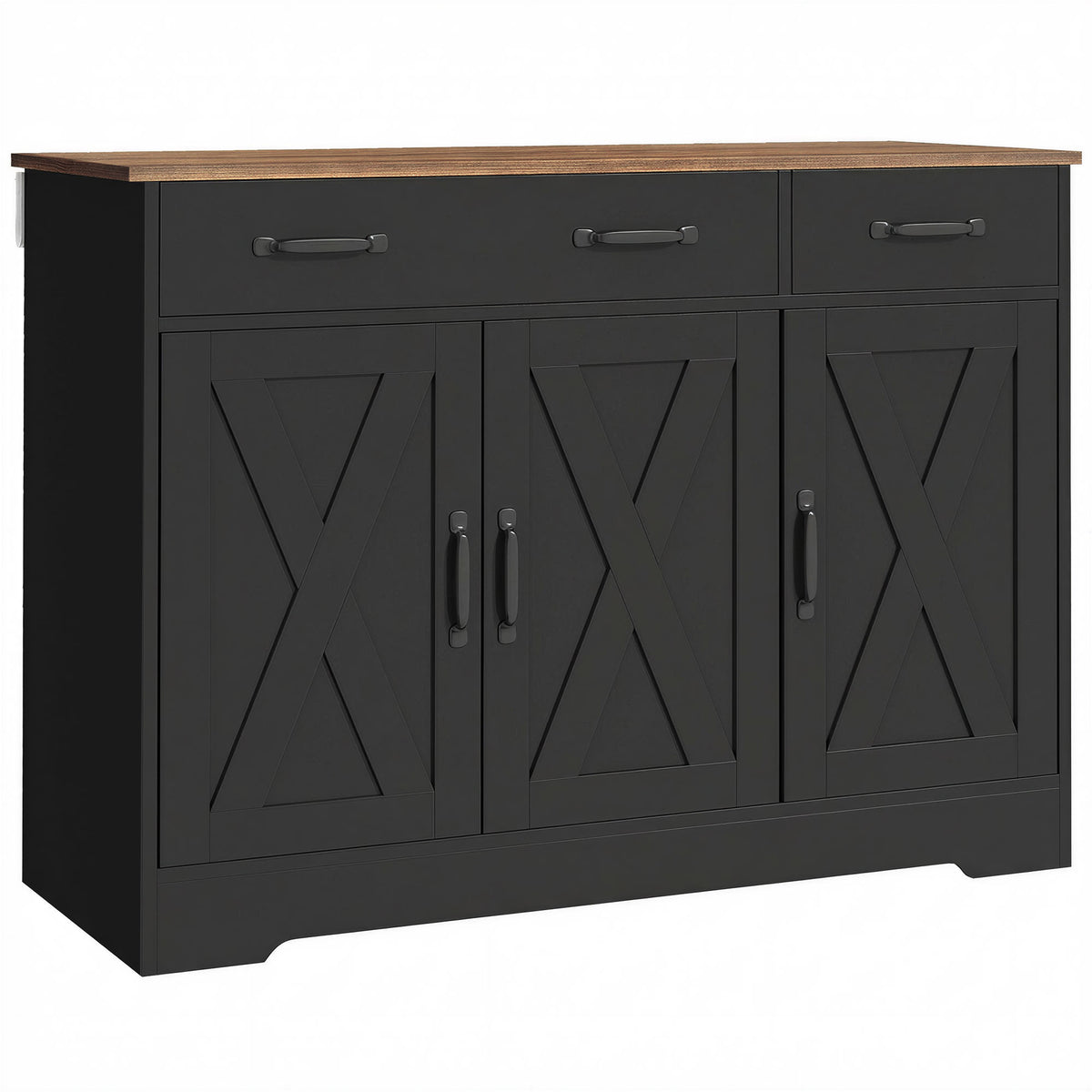 Aparador de cocina, mueble de almacenamiento con 3 puertas de granero, 2 cajones y estantes ajustables, 108 x 40 x 81 cm, negro