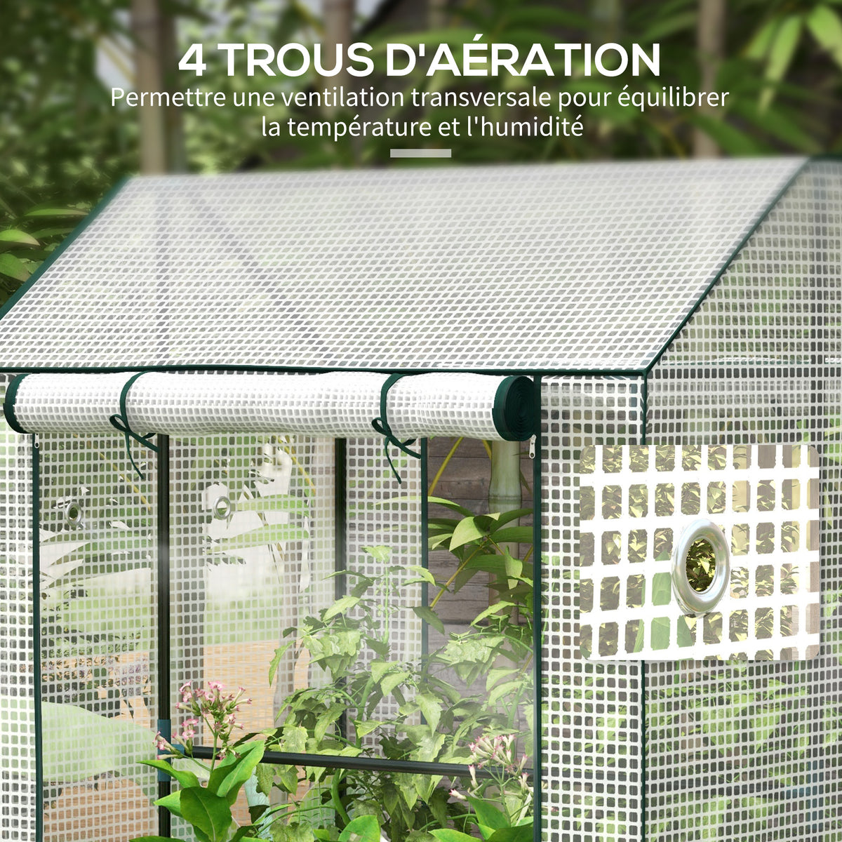 Serre de jardin avec 2 espaces et 2 portes enroulables - 0,8 m² Serre à tomates dim. 1L x 0,8l x 1,5H m, Acier et PE