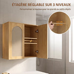 Armoire murale de salle de bain bohème avec 2 portes effet rotin à fermeture douce et étagère réglable, chêne