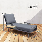 Chaise Longue de Jardin avec Coussins Lavables en Oléfine et Étagère Latérale, Cadre en Métal, 58x137x75cm, Gris