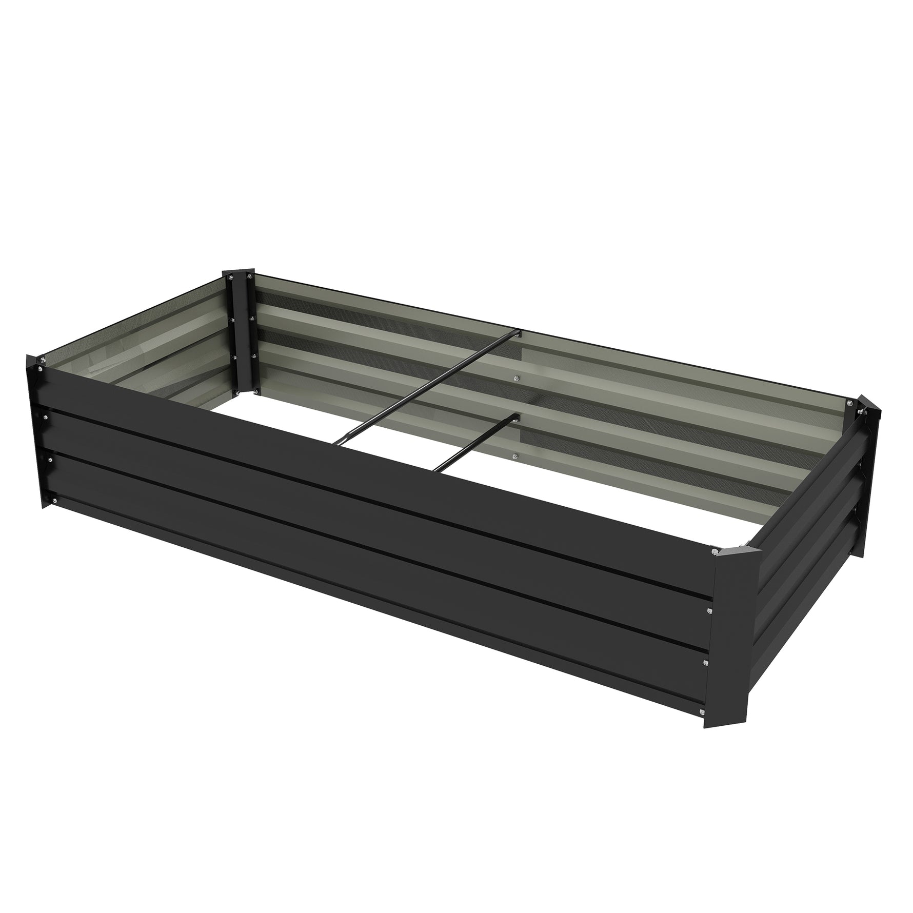 Jardinière rectangulaire potager de jardin bac à fleurs en acier avec bordure de sécurité et fond ouvert noir