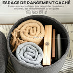Pouf rond repose-pieds tabouret avec coffre de rangement pieds en bois design moderne gris