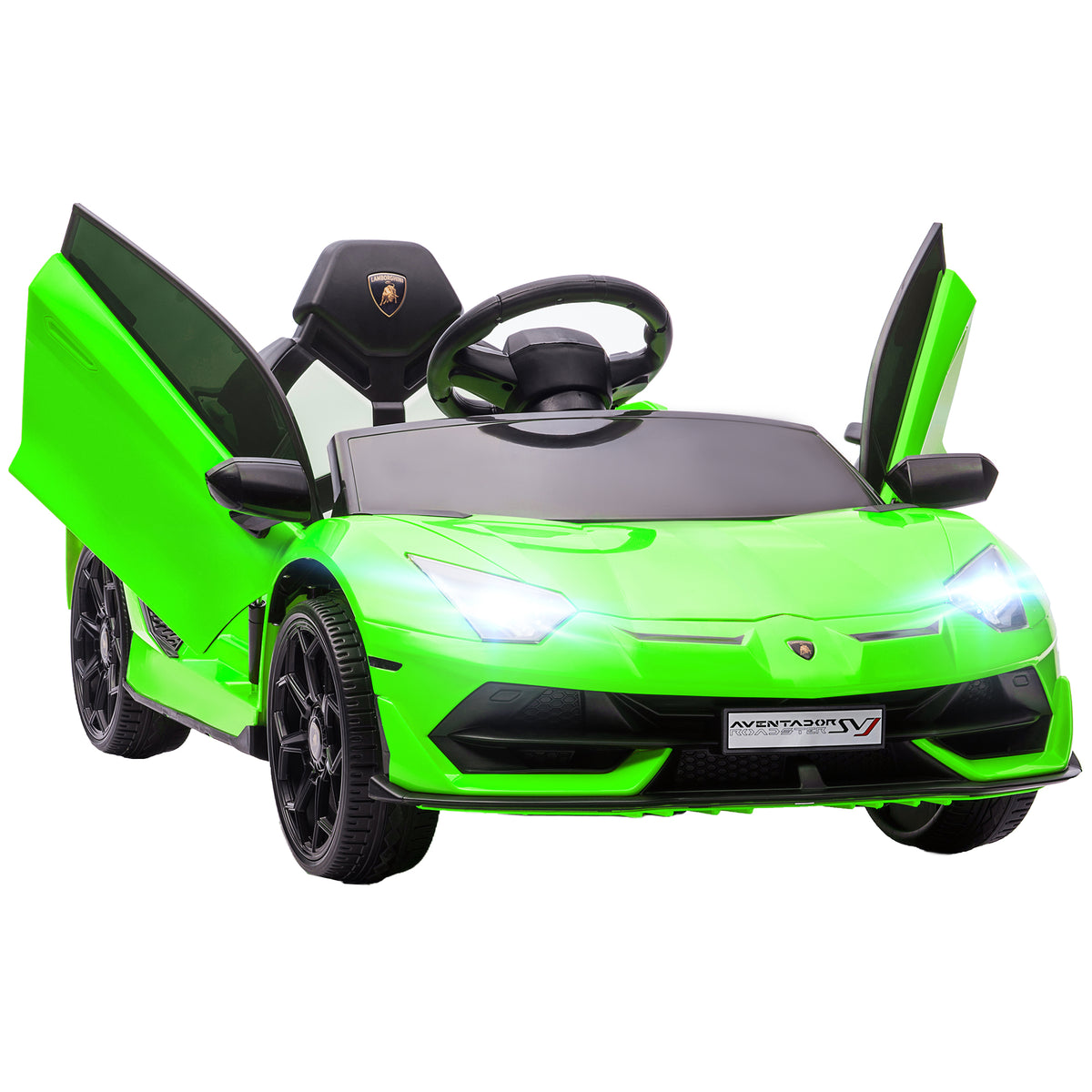 Elektroauto für Kinder, lizenziert Lamborghini Aventador SVJ 12V mit Flügeltüren, Fernbedienung, 3-5 km/h, grün