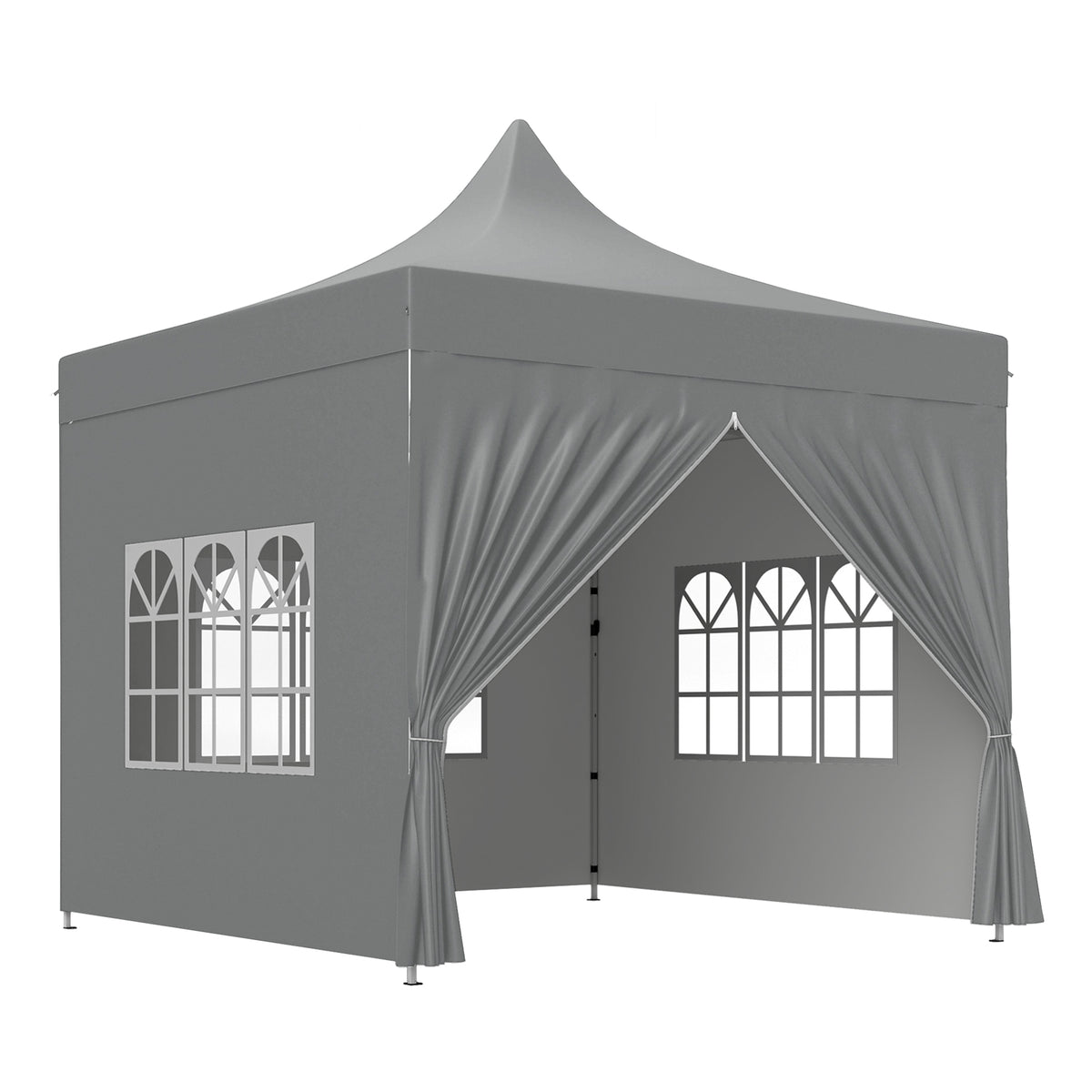 Tonnelle de jardin tente pliante 3 x 3 m 4 parois latérales amovibles 3 fenêtres hauteur réglable sac de transport gris