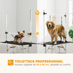 Table de toilettage pour chien pliante potence H-forme inox réglable 2 sangles panier 107 x 60 x 164 cm noir