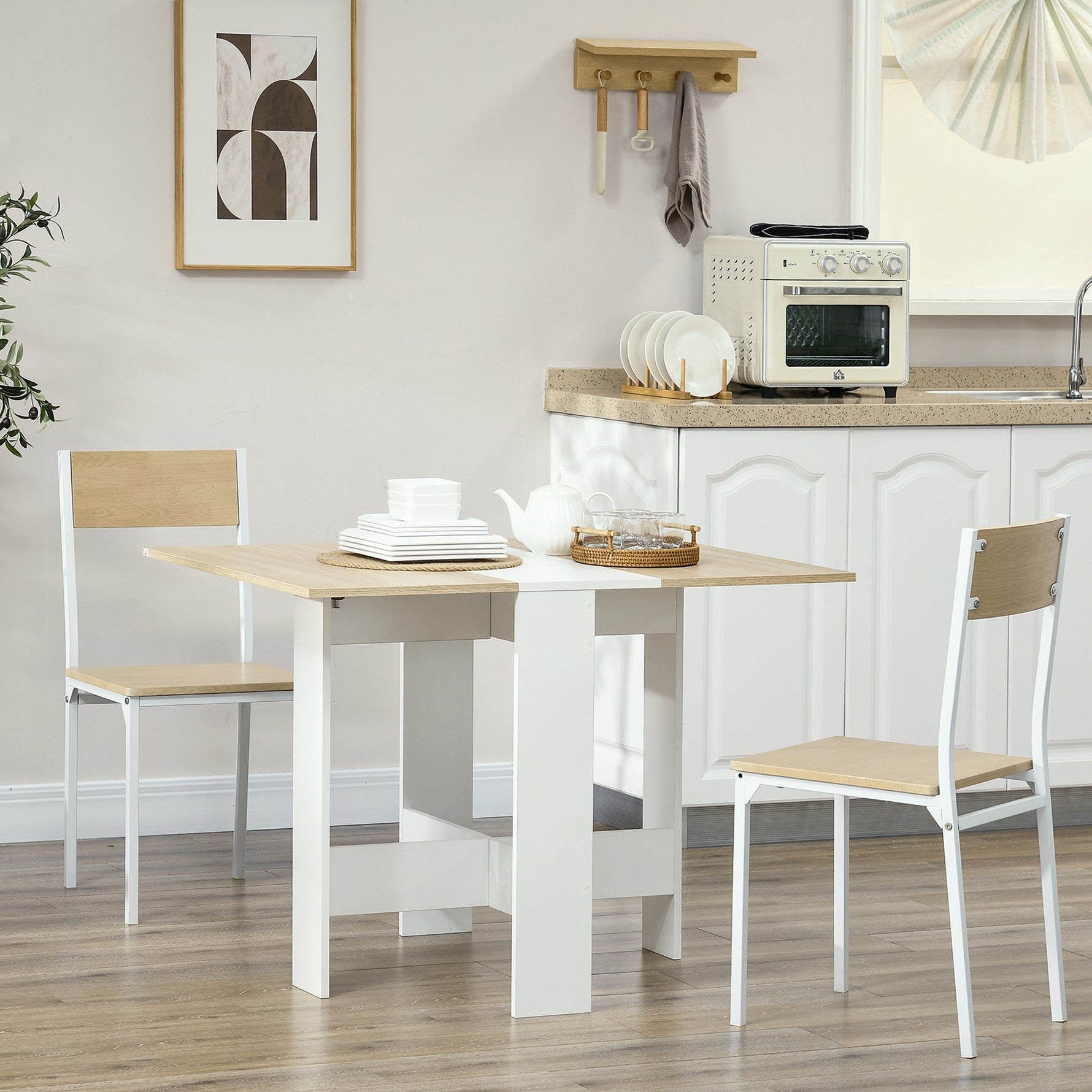 Table de cuisine pliable 103L x 76l x 74H cm en bois bicolore chêne blanc