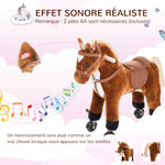 Jouet cheval pour enfant de +24 mois avec 4 roulettes, effet sonore, repose-pieds et guidon, 55x23x60 cm Marron