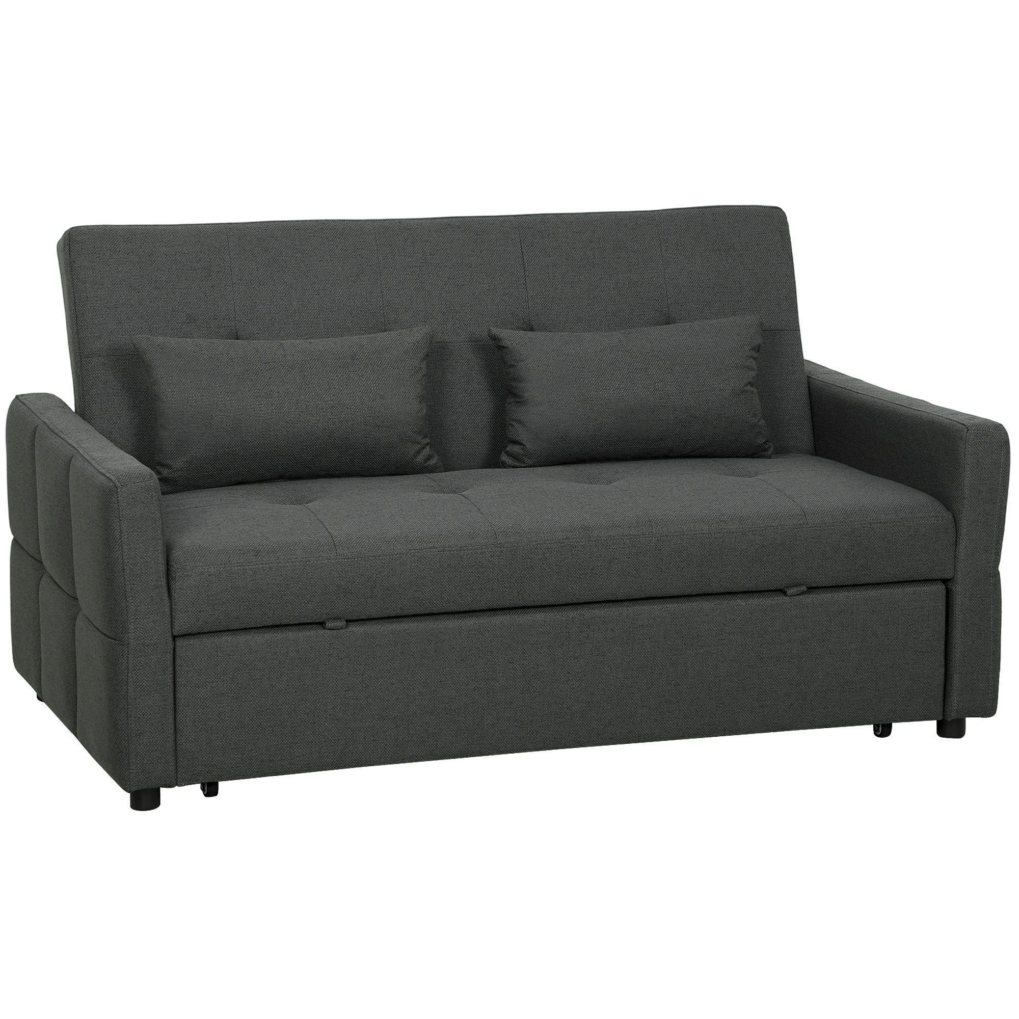 Canapé Convertible 2 Places 3 en 1, Canapé-Lit Clic Clac 160 cm, Dossier Réglable, Assise Large, 2 Oreillers, Gris Foncé-0