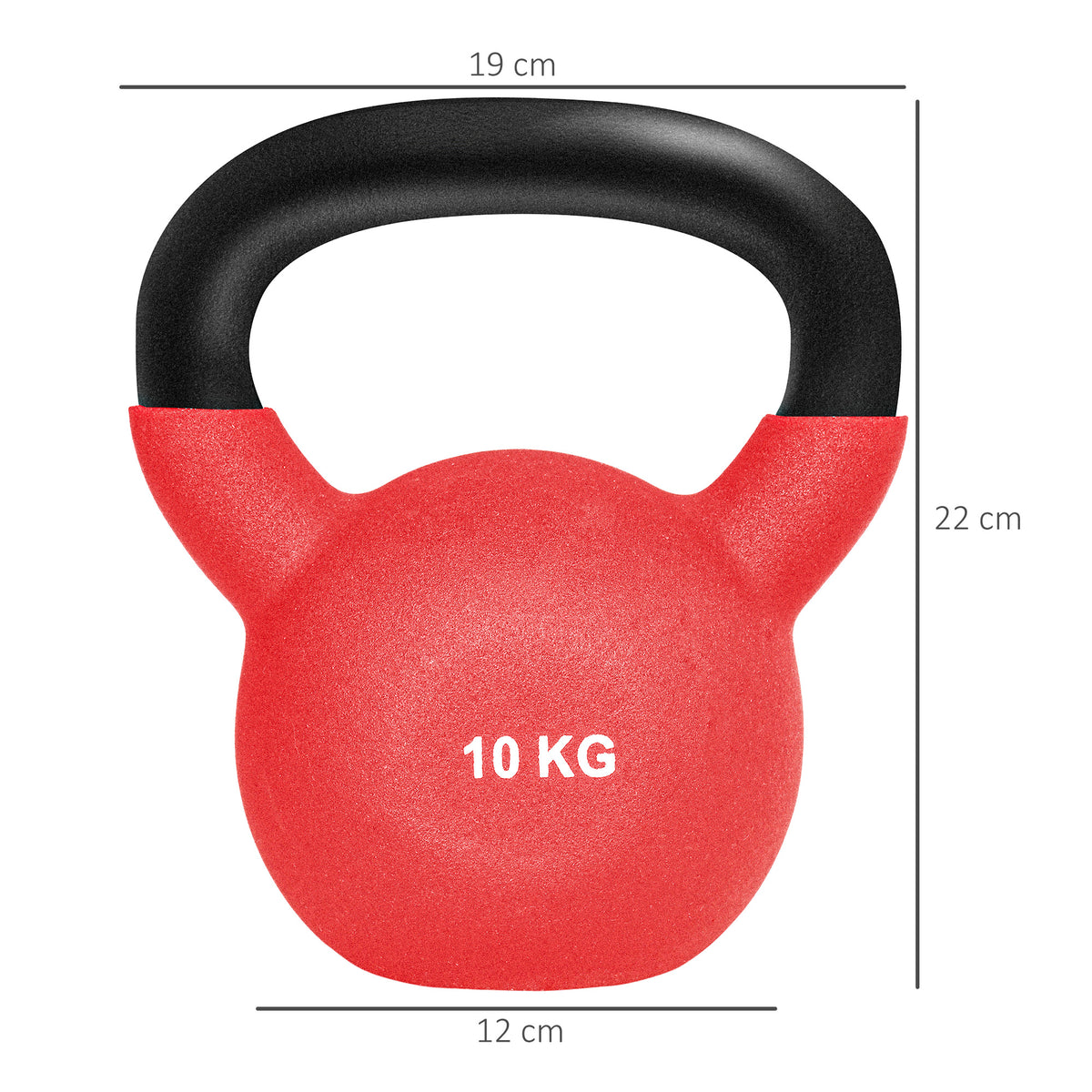Kettlebell 10 kg en métal poids pour entraînements avec poignée antidérapante et fond plat 19x12x22cm rouge et noir