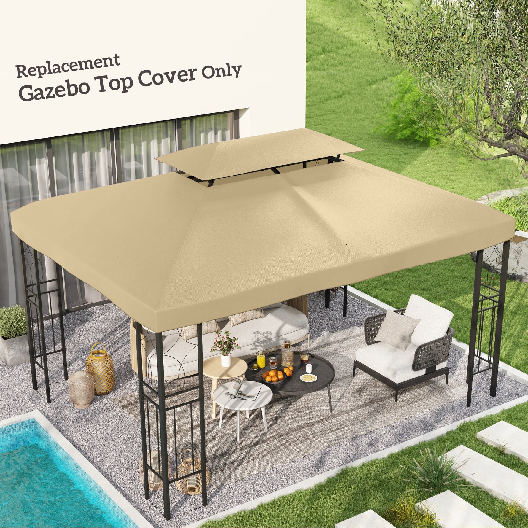 Toile de rechange pour pavillon tonnelle tente 3 x 4 m polyester haute densité 180 g/m² beige