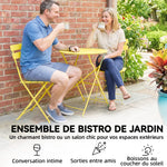 Ensemble Bistrot de Jardin 3 Pièces Table et 2 Chaises Pliantes à Lattes Double Protection Antirouille Jaune