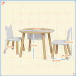 Ensemble 1 table ronde, 2 chaises pour enfant 3 pièces, dossier en forme d'ours, activités, bricolage, repas, 3-6 ans