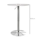 Table de bar ronde table haute cuisine réglable en hauteur 69-91 cm plateau pivotante à 360° blanc et argenté