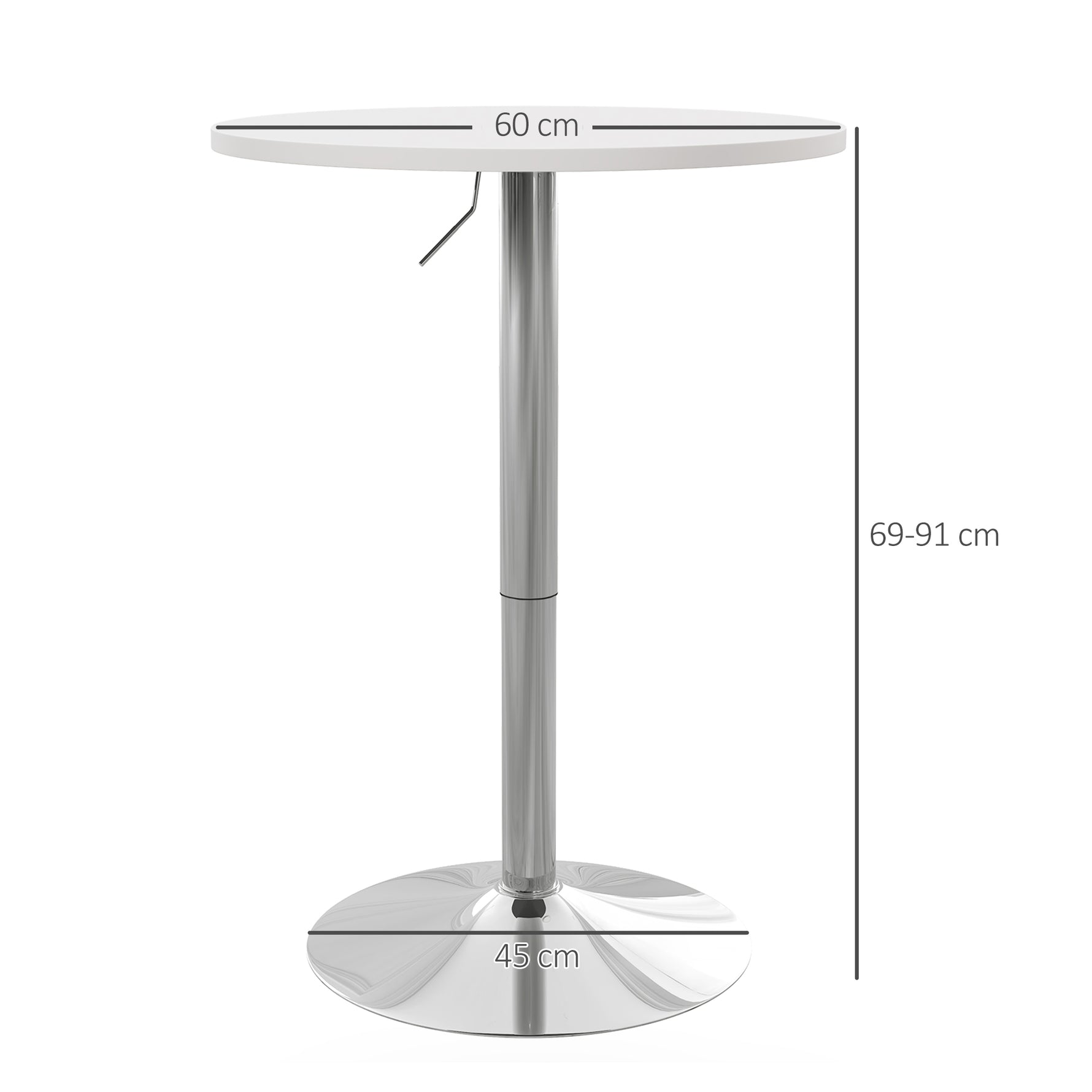 Table de bar ronde table haute cuisine réglable en hauteur 69-91 cm plateau pivotante à 360° blanc et argenté