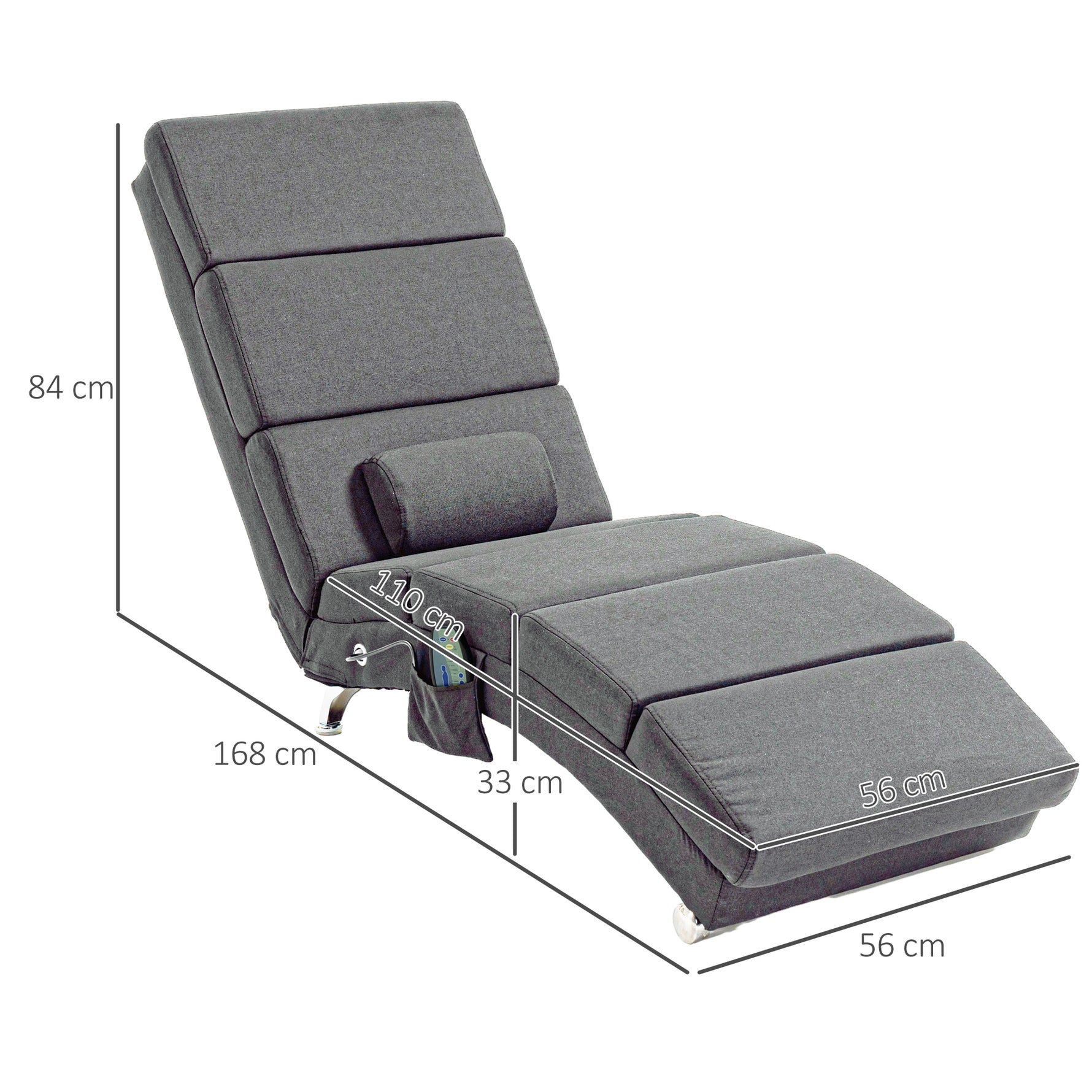 Fauteuil relax salon fauteuil de massage et chauffage meridienne avec télécommande et oreiller, tissu effet lin, gris