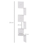 Étagère d'angle Murale de Rangement Forme Zigzag 20L x 20l x 126H cm 5 Niveaux Bois Blanche