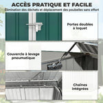 Cache Poubelle Extérieur en Acier Galvanisé pour 2 Poubelles, Double Porte, Couvercle Pneumatique, 180x108x130cm, Vert