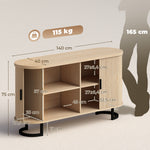 Buffet salon, meuble de rangement ovale avec 2 portes coulissantes et étagères réglables, 140x40x75cm, bois naturel