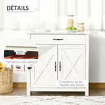 Buffet salon, meuble de rangement avec tiroir, 2 portes de grange et étagère réglable, 80 x 39,7 x 80 cm, blanc